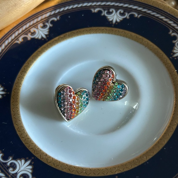 Betsey Johnson Rainbow Connection Pave Heart Stud Earrings - Picture 6 of 8